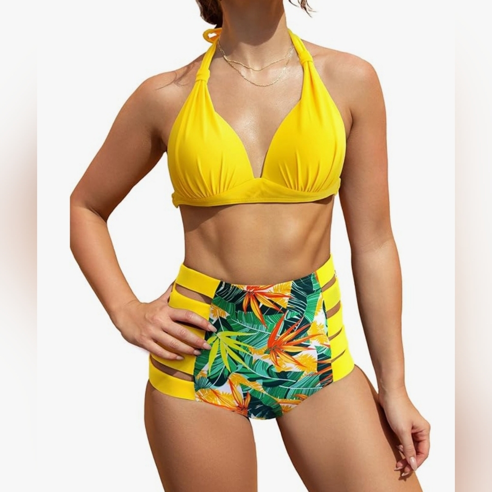 Sporlike Women's High Waisted Triangle Top Two Piece Bikini with Tummy Control.